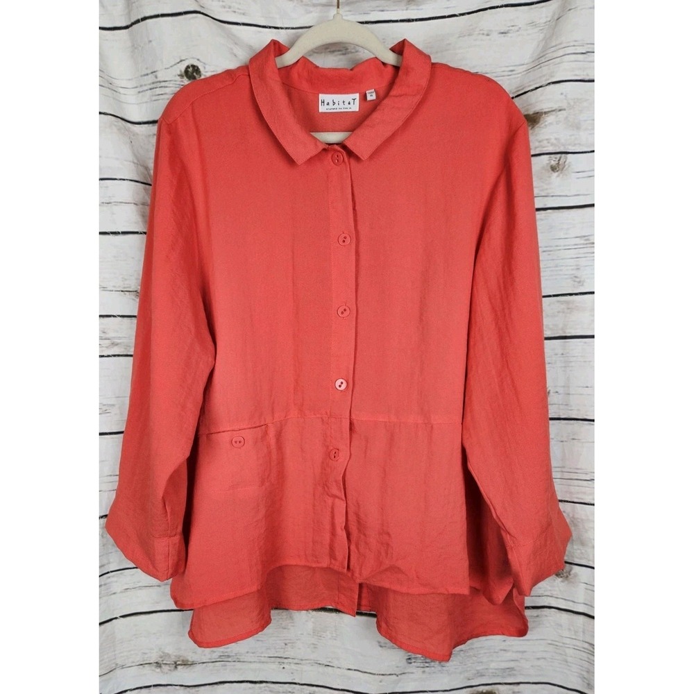 Habitat Clothes Coral Button Top XL Lagenlook Swing Rayon Blend Womens
